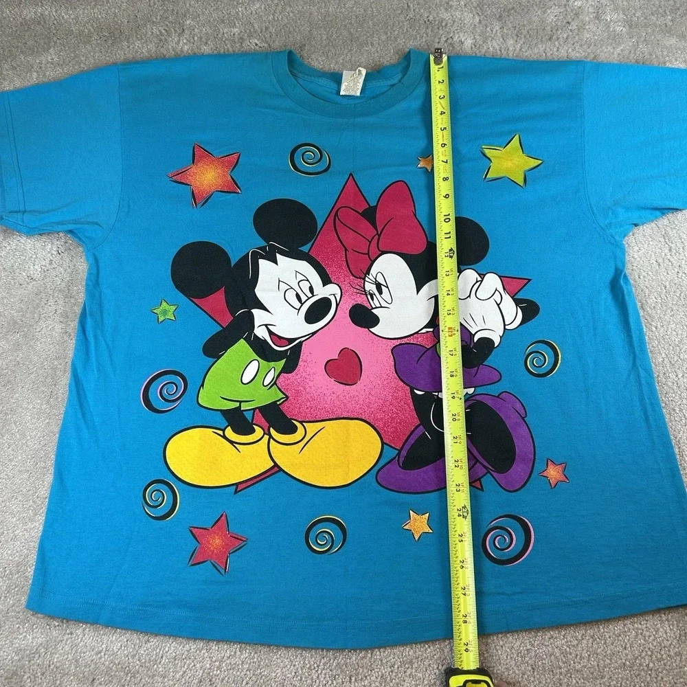 Vintage 90s Mickey And Minnie Mouse Walt Disney Big Graphic T-Shirt Size XL Blue